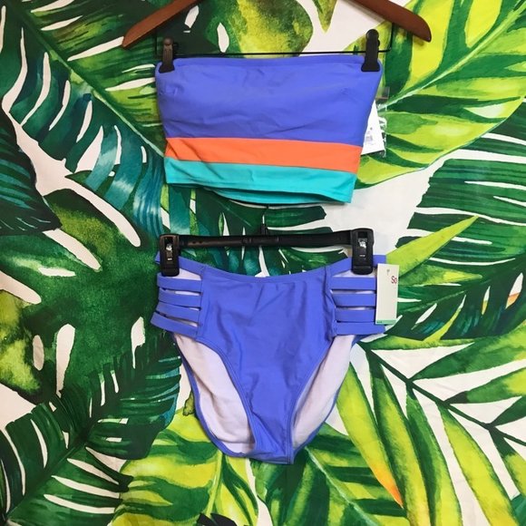 NWT $52 SO Juniors Medium Purple Orange Green Colorful Bikini Swimwear Set - Picture 9 of 9